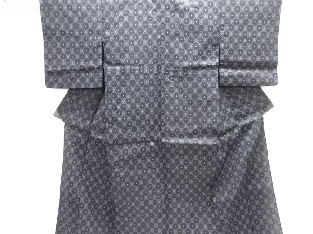 JAPANESE KIMONO / ANTIQUE MIYAKO JOFU KIMONO / WOVEN ABSTRACT ICHIMATSU PATTERN 